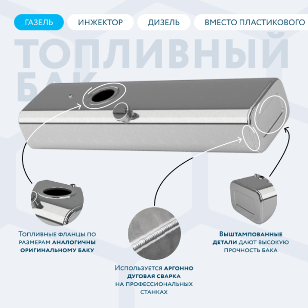 Алюминиевый топливный бак 120 литров Газель инжектор / дизель (вместо пластика)