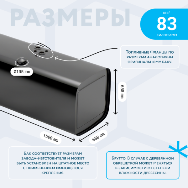 Топливный бак 600 литров (650х650х1500)